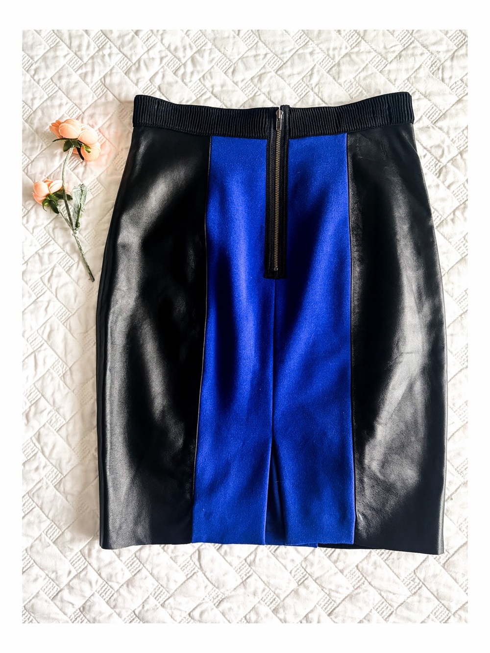 Tracy Reese Lamb Leather Cobalt Blue Colorblock Pencil Skirt Size 2